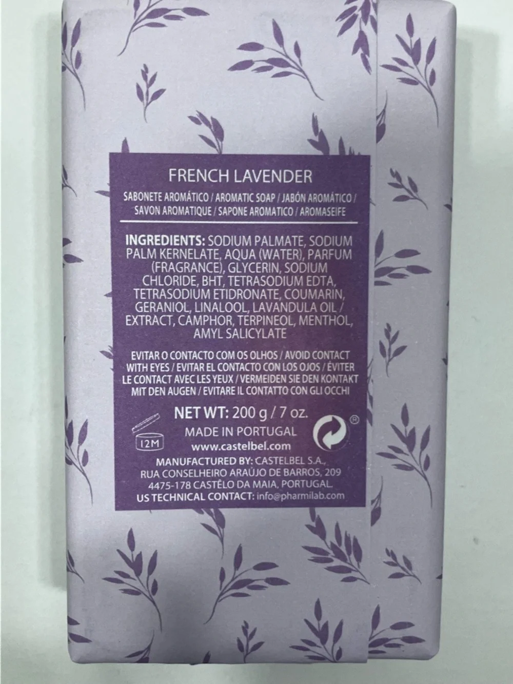 Castelbel French Lavender Bar Soap 7 oz.